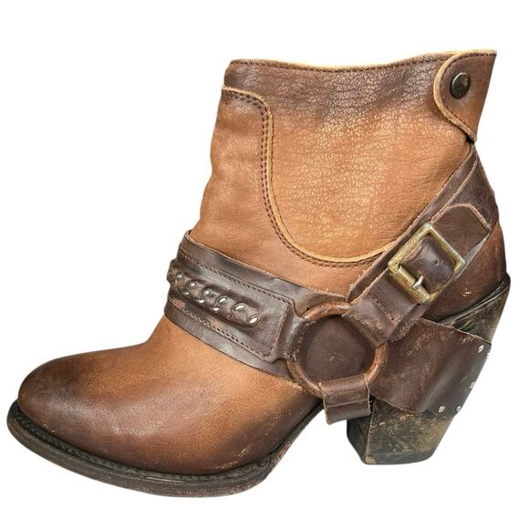 Freebird By Steven Phlow Brown Distressed Harness Western Ankle Boot Size US 6 - Picture 3 of 12